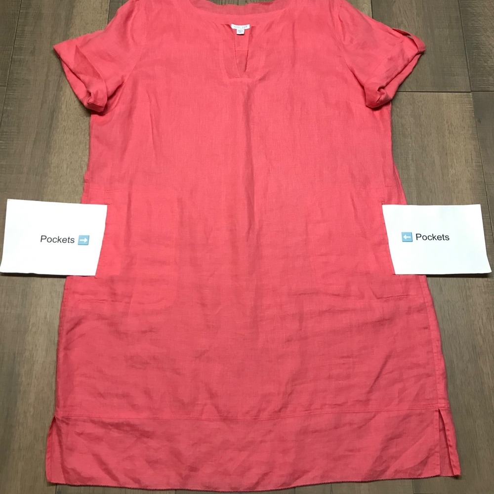 J. Jill Love Linen Shift Dress Womens Size XL Pink Short Sleeve V-Neck Summer - Picture 6 of 12